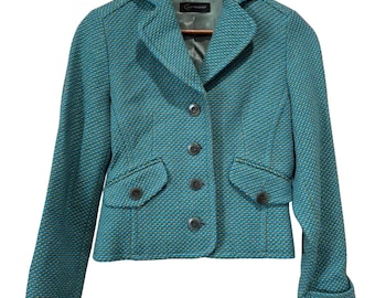 Women's Vintage 90s/y2k Green/Blue “Context” Tweed Blazer / Jacket 100% Wool - Size XS