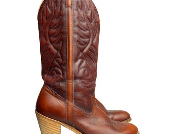 Women's Vintage 80s Dingo Stitched Cowboy Boots With Wooden Heels - Sz 8