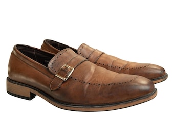Mens Designer Franco Vanucci Brown Leather Monk Strap Dress Loafers -Size 8 -EUC