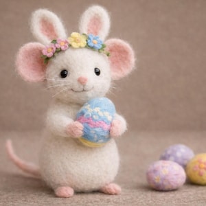 Easter Felt Mouse Doll, Handmade Needle Felted Mouse with Bunny Ears, Spring Easter Decor, Cute Animal Figurine, Easter Gift