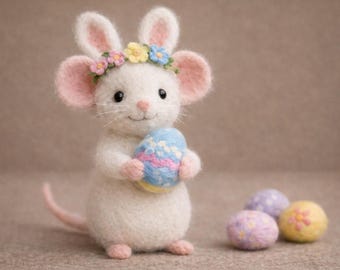 Easter Felt Mouse Doll, Handmade Needle Felted Mouse with Bunny Ears, Spring Easter Decor, Cute Animal Figurine, Easter Gift