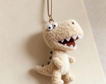 Handmade Felt Dinosaur Ornament, Cute Fluffy Dino Hanging Decoration, Needle Felted Animal Pendant, Kawaii Dino Gift ,Gift for Holidays