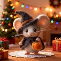 Handmade Felt Mouse Figurine with Pumpkin – Halloween Decor  Christmas Xmas Thanksgiving Gift
