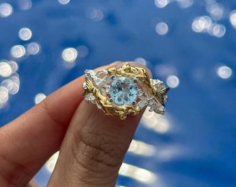 Blue Topaz Mermaid Sterling Silver Mermaid Jewelry Handmade Ocean Ring