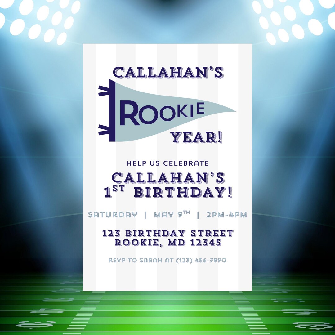 Rookie Year 1st Birthday Invitation: Sports Theme Party (editable ...