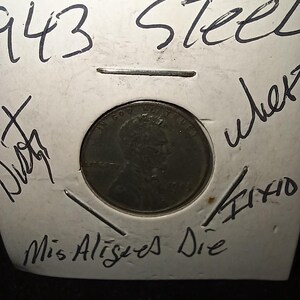 1943 steel wheat back penny misaligned error