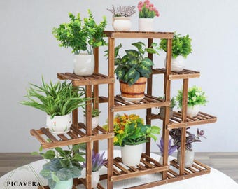 6 Tier Wooden Plant Stand – Multi-Level Flower Pot Rack, Decorative Book & Display Shelf