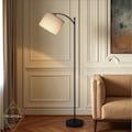 Remote Control Modern Floor Lamp - Linen Lampshade Standing ,Adjustable Reading Light , 3-Color Ambiance Lighting