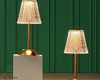 Crystal Shade Gold Table Lamp: Rechargeable Dimmable LED Desk Light