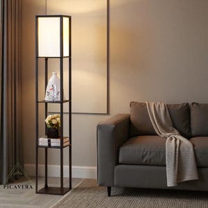 Modern Floor Lamp with Shelves: 3-Color Lighting for Living Room, Bedroom, Office