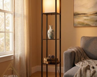 Modern Floor Lamp with Shelves: 3-Color Lighting for Living Room, Bedroom, Office
