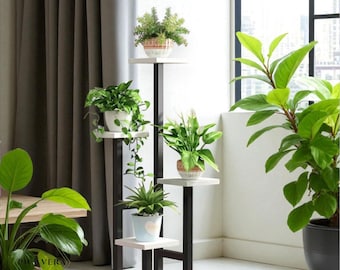 4-Tier Indoor Plant Stand - Wooden & Metal Plant Holder for Balcony, Home Decor