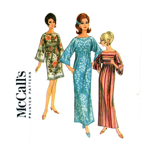 1960s Muu Muu Vintage Sewing Pattern McCalls 8506 Bust 32 Misses Easy to Sew Caftan, Pullover Lounging Robe, Empire Waist Dress, Nightgown