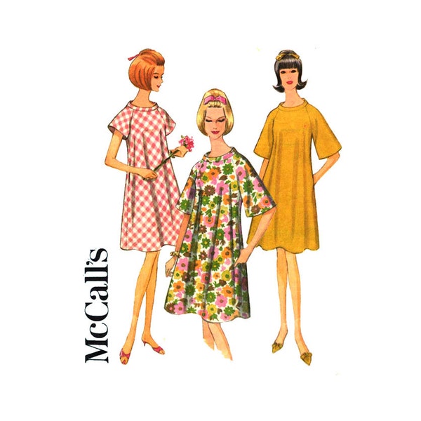 1960s Tent Dress Pattern Bust 31 32 McCalls 8395 Trapeze Dress Muu Muu Caftan Robe Standaway Collar Maternity Womens Vintage Sewing Pattern