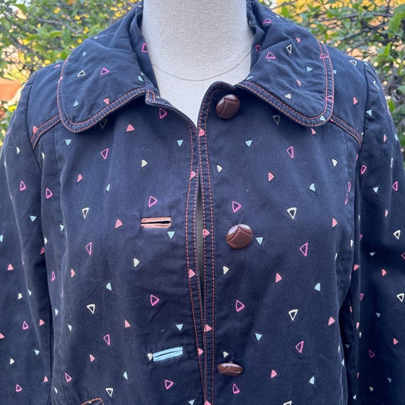 70s Vintage Collared Black Trench Coat from Japanese Brand Givy - sz S