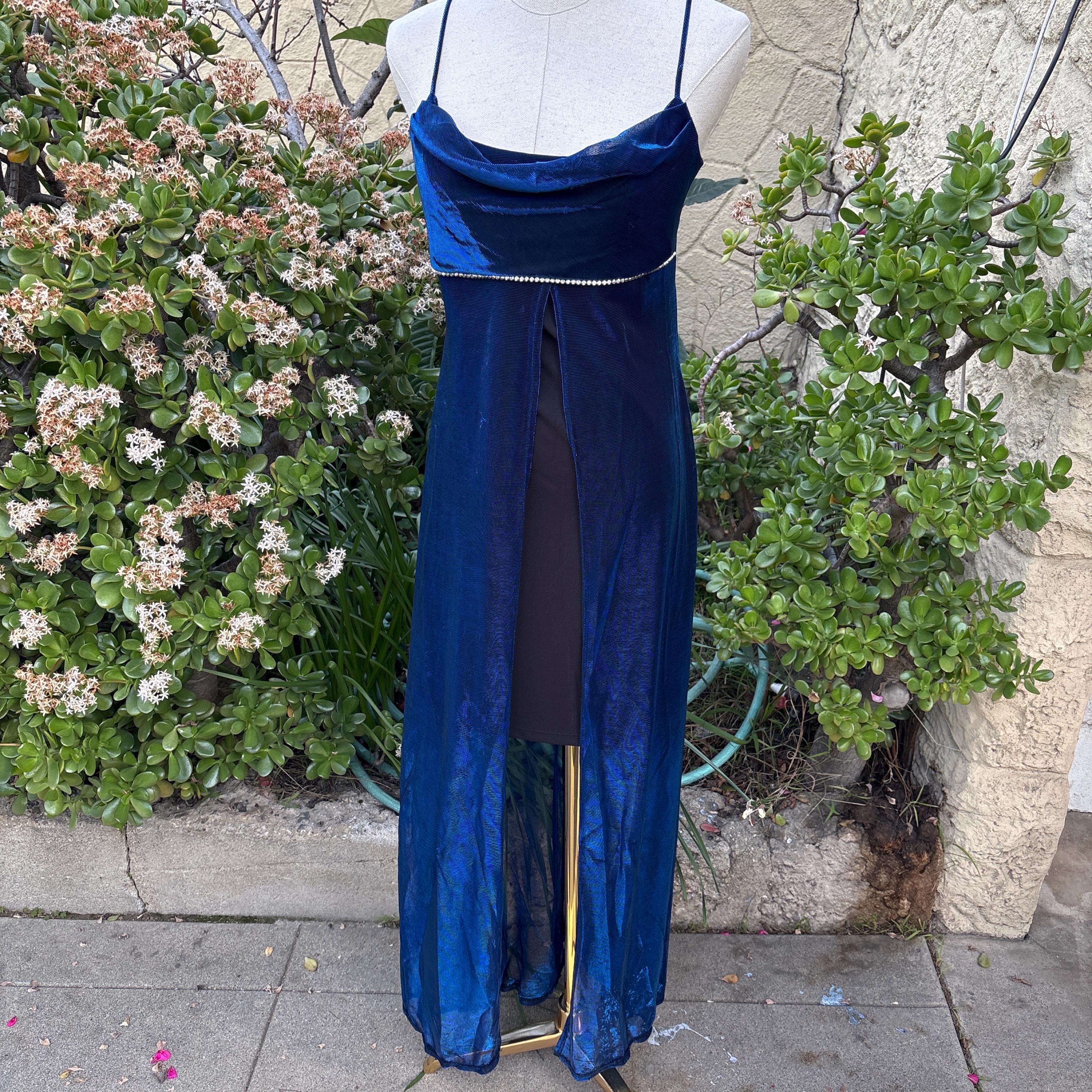 slim fit dress slacks Vintage 90S Beaded Blue Prom Dress – daisystyledress main image 1