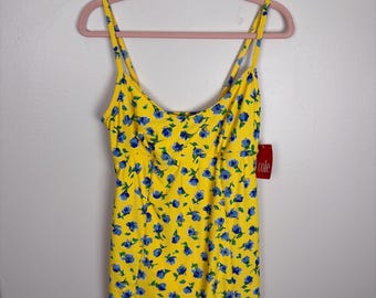 90s Vintage Cole of California Yellow One Piece Swimsuit with Floral Print