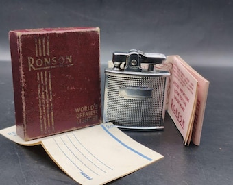 Vintage Ronson “Cadet” Lighter – Full Set with Box & Papers – Made in England – Petrol