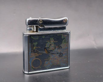 Briquet ancien Ibelo Monopol, Allemagne - Modèle de carte rare - En état de fonctionnement -