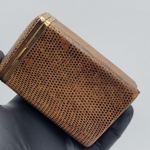 Estuche para cigarrillos de piel estilo piel de serpiente antigua – Tarjetero marrón