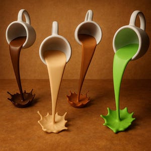 Floating Coffee Cup Sculpture - Pouring Coffee Art Centerpiece, Kitchen & Coffee Bar Decor