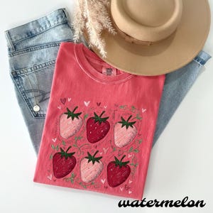 Doodle Strawberry T-Shirt | Hand-Drawn Fruit Pattern Tee, Valentines Gift