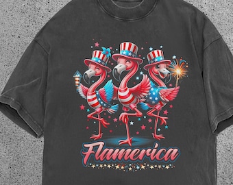 Flamerica Shirt Patriotic Flamingo Tee, 4th of July Shirt for Her, Comfort Colors Shirt, USA Flag Funny Summer Gift for Her