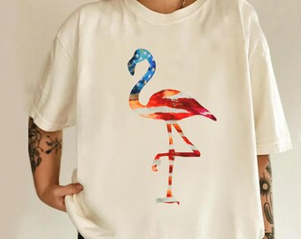 Patriotic Flamingo Shirt for Her, Comfort Colors Shirt, USA Flag Flamingo Tee, 4th of July Shirt Women, Cute Summer Gift for Her