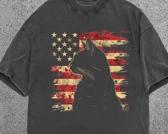 Patriotic Cat Shirt Women, Vintage American Flag Cat Tee, Comfort Colors Shirt, 4th of July Shirt, Gift for Her Cat Lover