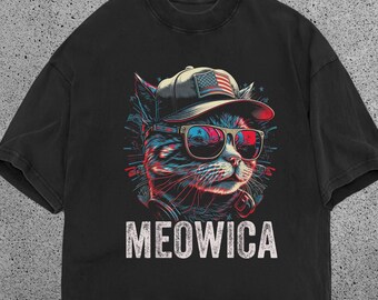 Meowica Cat Shirt Comfort Colors Tee, Patriotic Cat Shirt for Her, Funny 4th of July Shirt Women, USA Cat Lover Gift for Her