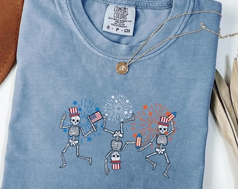 Funny Patriotic Skeleton Shirt, 4th of July Shirt Women, Comfort Colors Shirt, Fireworks USA Tee, Independence Day Gift for Her