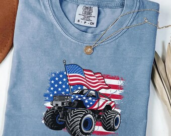 Monster Truck American Flag Shirt Comfort Colors, Patriotic Truck Tee, 4th of July Shirt Women, USA Truck Gift for Her