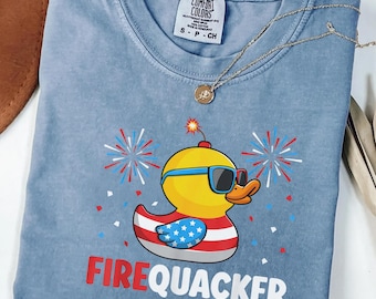 Firequacker Shirt Patriotic Duck Shirt 4th of July Shirt Comfort Colors Shirt Gift for Her Funny USA Independence Day Tee