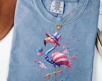 Patriotic Flamingo Comfort Colors Shirt, 4th of July Flamingo Tee, USA Flag Flamingo Shirt, Gift for Her, Summer Graphic Tee