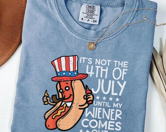 Funny 4th of July Hot Dog Shirt Comfort Colors Shirt, Patriotic BBQ Tee, Wiener Joke Shirt, USA Independence Day Gift for Her