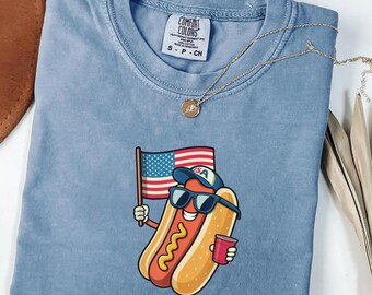 Funny 4th of July Hot Dog Shirt, Patriotic Comfort Colors Shirt, USA BBQ Tee, Independence Day Outfit, Gift for Her