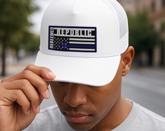 Cappello da camionista cristiano Redeemed Republic / Cappellino con bandiera Thin Blue Line
