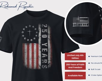 Patriotic Christian T-Shirt – Betsy Ross Flag Cross, America 250th Anniversary Tee