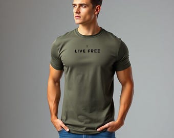 Maglietta da uomo Live Free Christian Cross – Maglietta con fede patriottica, misto cotone unisex