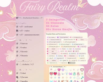 Szablon serwera Discord Fairy Aesthetic | Pastel Cozy Community z rolami, kanałami i emotikonami