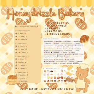 Honeydrizzle Bakery Discord Server Template | Pre-Made Roles, Channels & Emojis +3 Logos