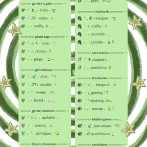 Modelo de servidor Discord Jardim Verde | Servidor aconchegante com temática da natureza, com funções, canais e emojis. imagem 2