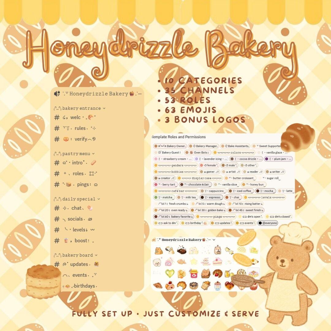 Honeydrizzle Bakery Discord Server Template | Pre-made Roles, Channels ...