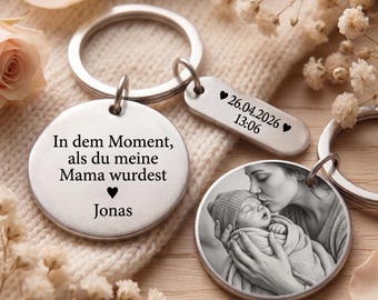 The Moment You Became My Mama: Personalized Photo Keyring with Newborn Baby Photo Gift, Gift for New Daddy Mommy, 1st Mother's Day Gift