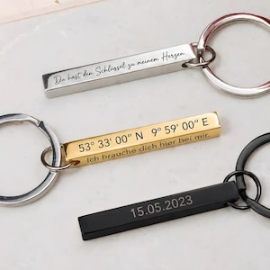 Portachiavi 3D personalizzato con coordinate geografiche, portachiavi personalizzato inciso per coppie, regalo speciale per fidanzato, matrimonio su 4 lati
