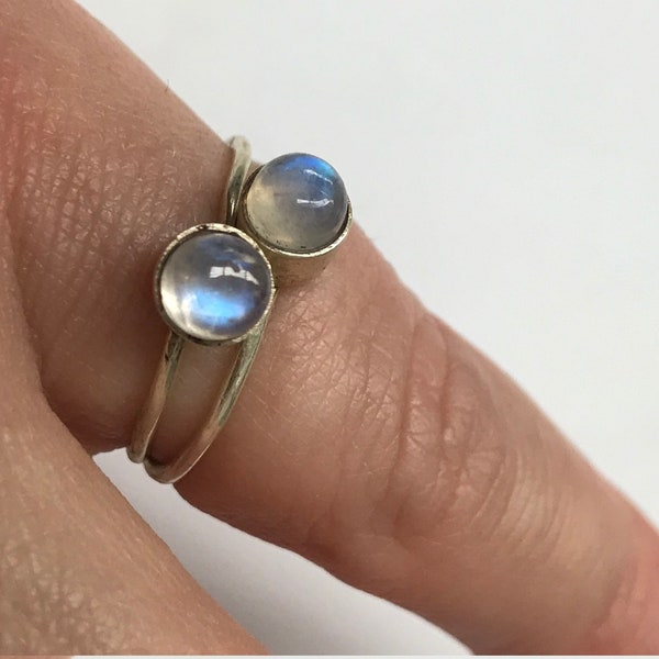 Sale, Very Beautiful Small Genuine Rainbow Moonstone Ring Size 6.5 US, 925 Silver, Birthstone Ring