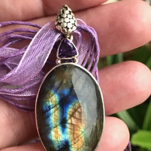 Very Beautiful Blue Labradorite Pendant, 925 Silver, With Cord or 925 silver Chain