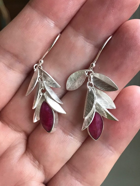 Sale, Beautiful Indian Ruby Earrings, 925 Silver - image 2