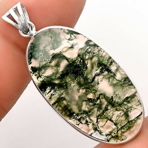 Very Beautiful Moss Agate Necklace One of a Kind, Abstract Design