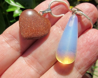 Very Beautiful Opalite Drop Necklace, 925 Silver Overlay Chain, Moonstone Opal